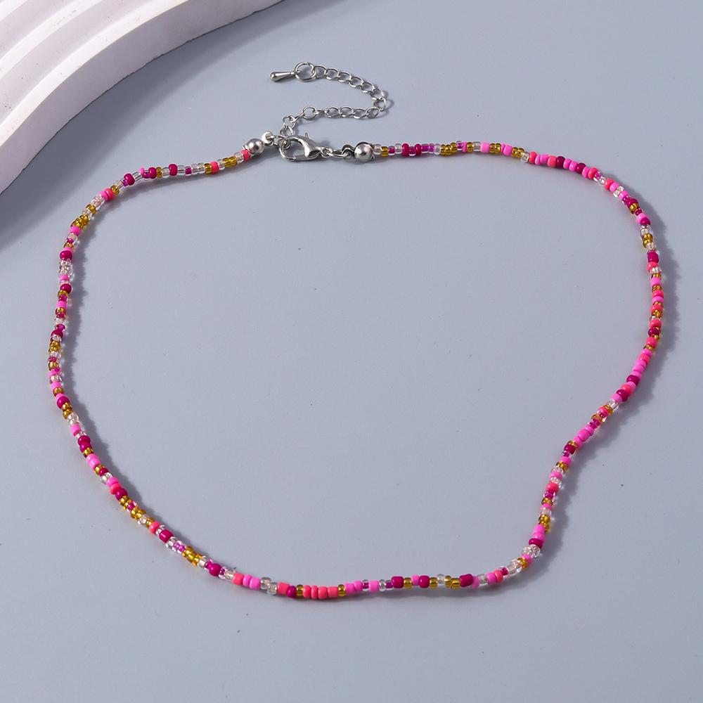 Fashion Candy Color Beaded Necklace Colorful Beads Boho Choker Necklace for Women Girls Holiday Jewelry Gifts