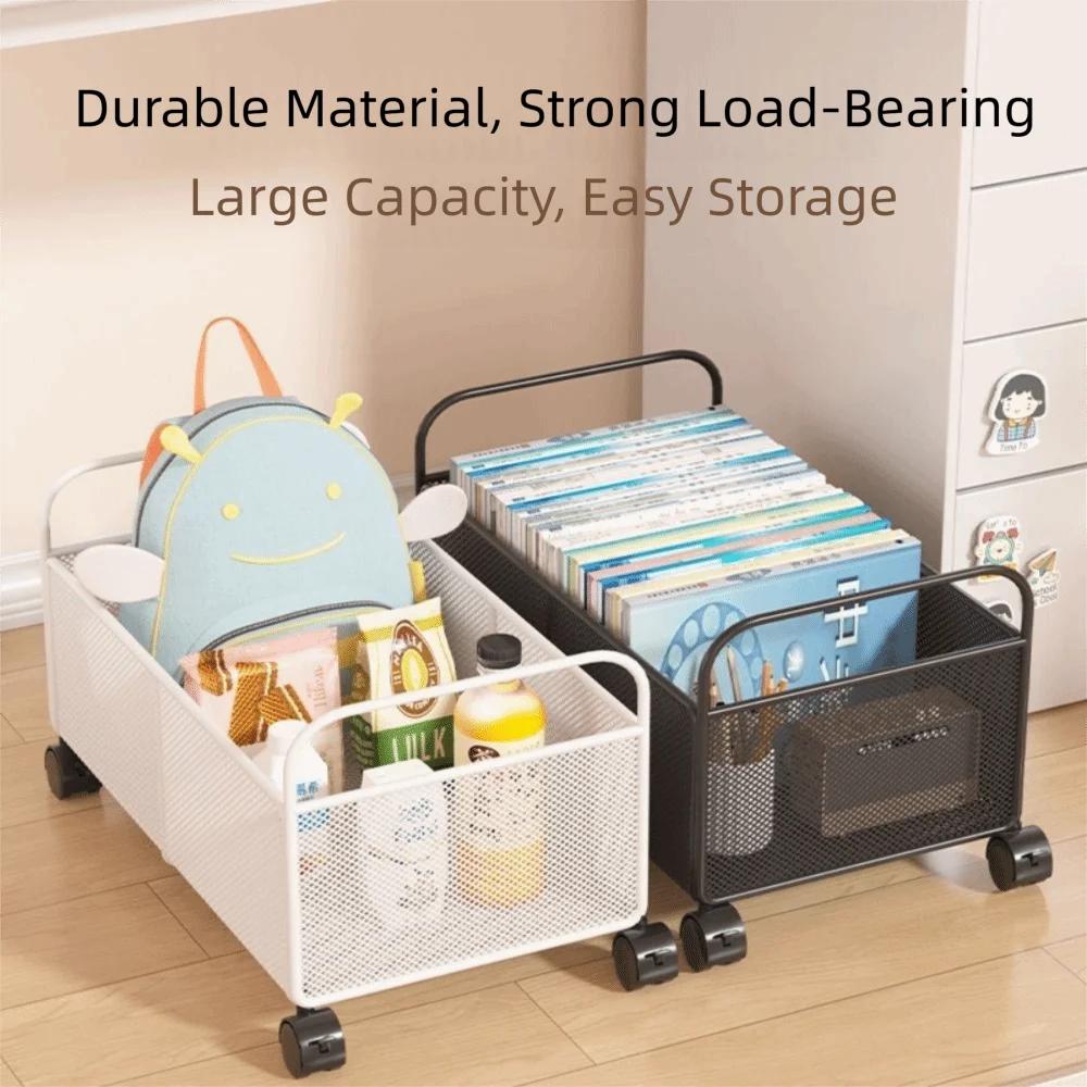 Iron Made Mobile Book Storage Box Simple With Wheels Classroom Desktop Organizer Multifunction Rolling Book Cart Entryway Dorm