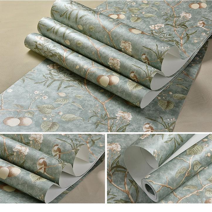 

Самоклеящиеся обои Американский ретро Яблоневый цвет и птицы Темно-зеленый Кофейный цвет Спальня Гостиная Фон 0.53X9.5M