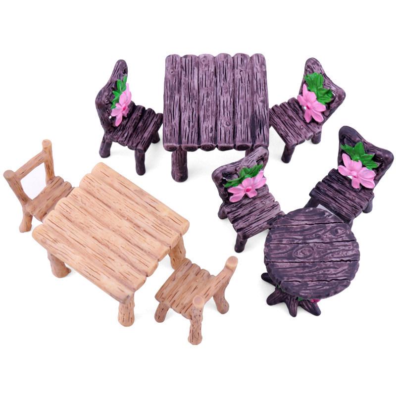 Miniature Park Ornaments: Wooden Stools, Tables, and Succulent Bonsai Accessories for Sand Table Models