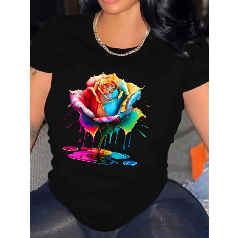 New Fashion Women s Color Flower Pattern Print Women s T-Shirt S