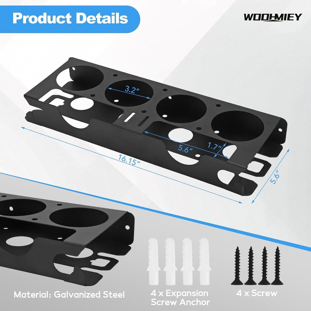 Spray Bottle Storage Rack with Angle Grinder Holder, with 4 Spray Bottle Holes 2 Grinder Slots for Garage Workshop Organization