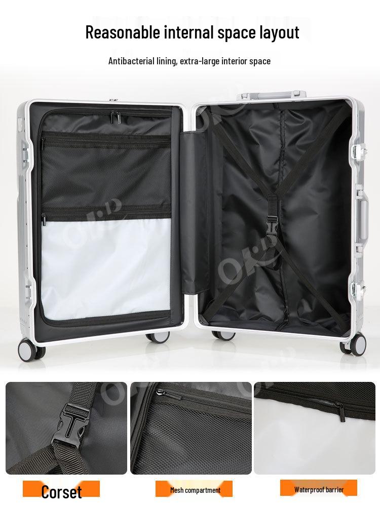 Front-Opening Drop-Resistant Aluminum Frame Suitcase, 20" & 24" Sizes, for Men & Women Travel