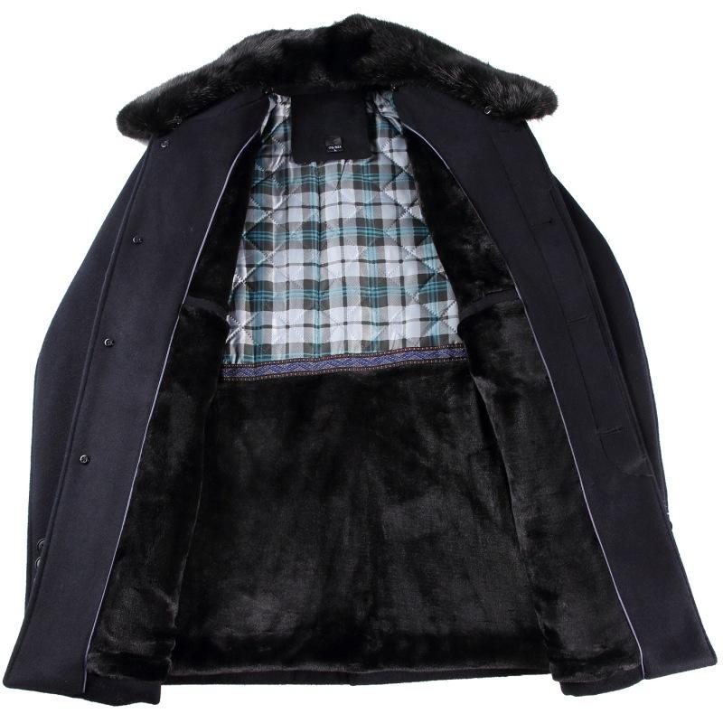 Middle-aged and elderly men's short cashmere coat daddy's winter plush woolen windbreaker lapel with fur collar coat
