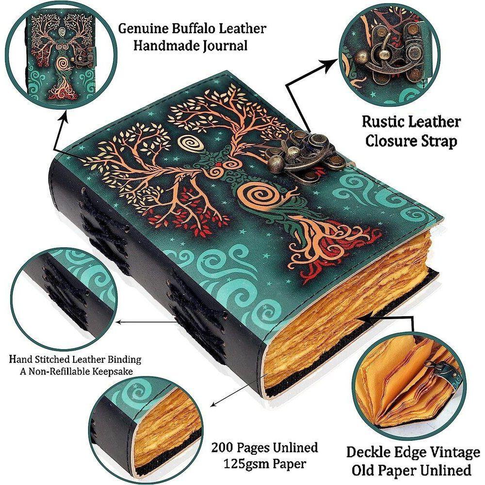Handmade Notebook Gift Leather Diary Embossed Prayer Pagan Vintage 7 X 5 Inches