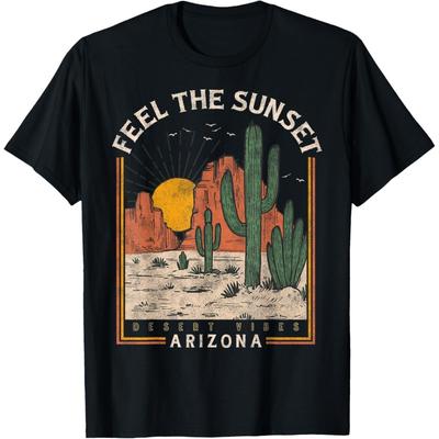Camiseta Arizona Montaña Cactus Vibes Desierto Atardecer Estilo Vintage