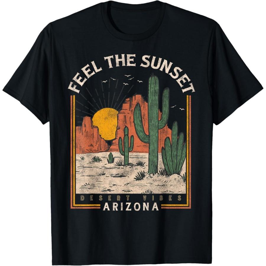 Vintage Feel Sunset Desert Vibes Arizona Mountain Cactus T-Shirt S