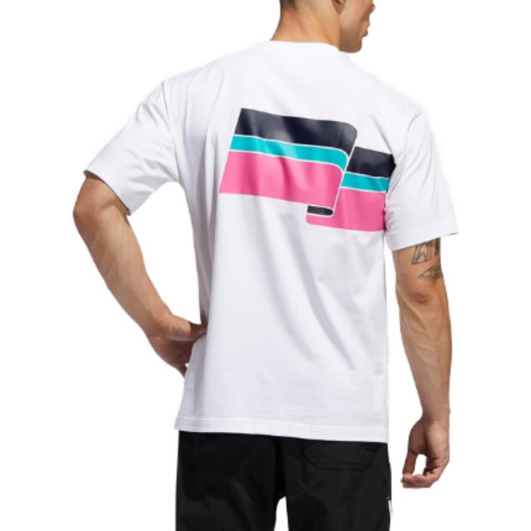 Adidas Originals T Shirts Men's White Pink Crew Neck Moderate Straight Fit FM1531