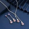 3PC Women's Fashion Zircon Series Pink Flower Necklace Earrings Zircon Set Suitable for Wedding, Party, Festival Gifts-8582