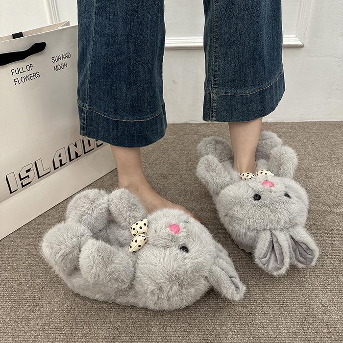 Mengmeng bunny girl fluffy single shoes autumn and winter cute cartoon design feeling bow warm big cotton shoes