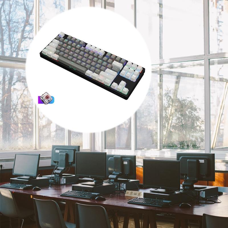 Mechanical Keyboard ABS Cover 87 Shaft Keys Mixed Color Light Colorful LED Effect Water Proof Electronic Gaming Keyboard