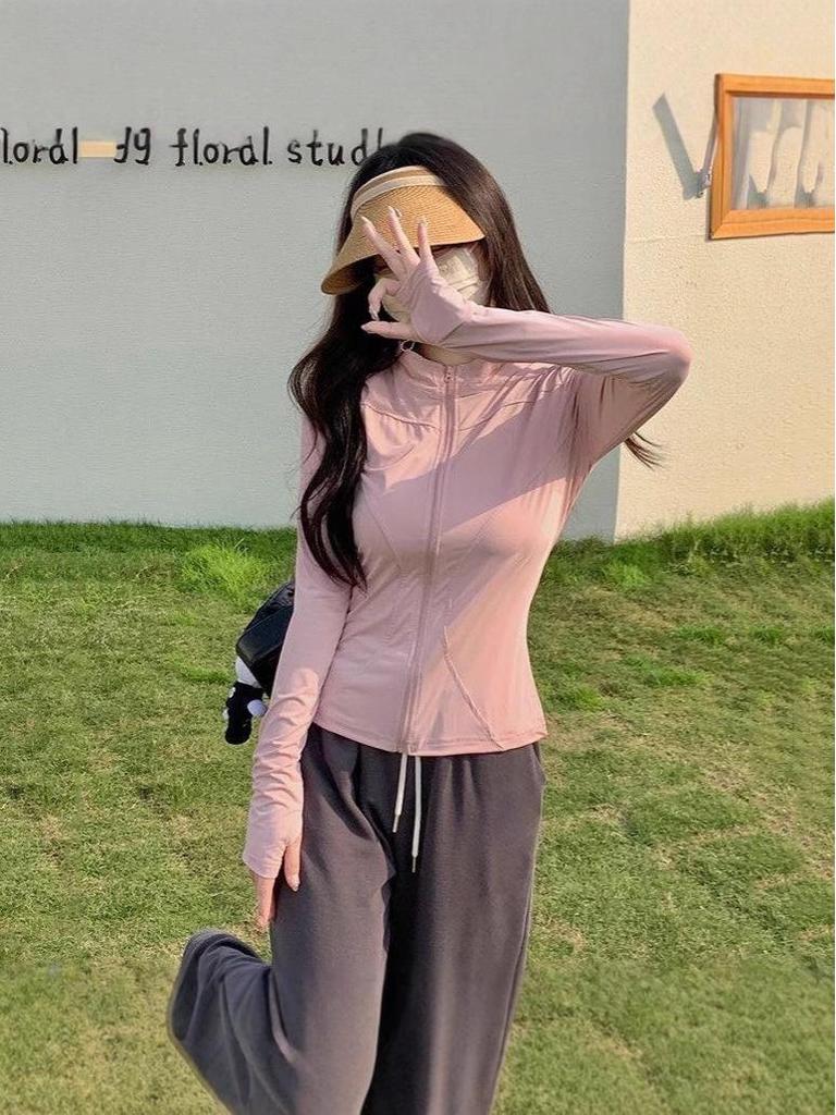 Women's Black Ice Silk Slim-Fit Stand-Collar UV Protection Yoga Top