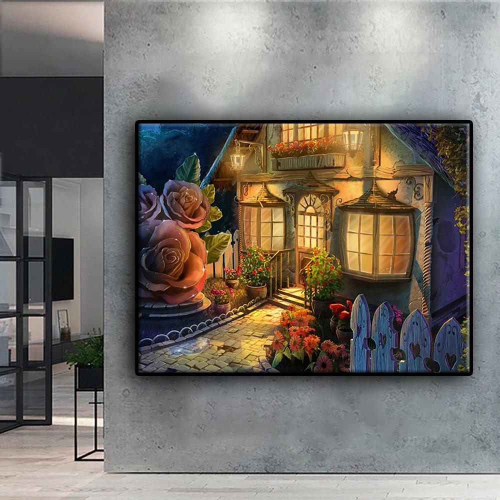 Diamond Painting Forest Hut Embroidery Cross Stitch Rhinestone Home Decor