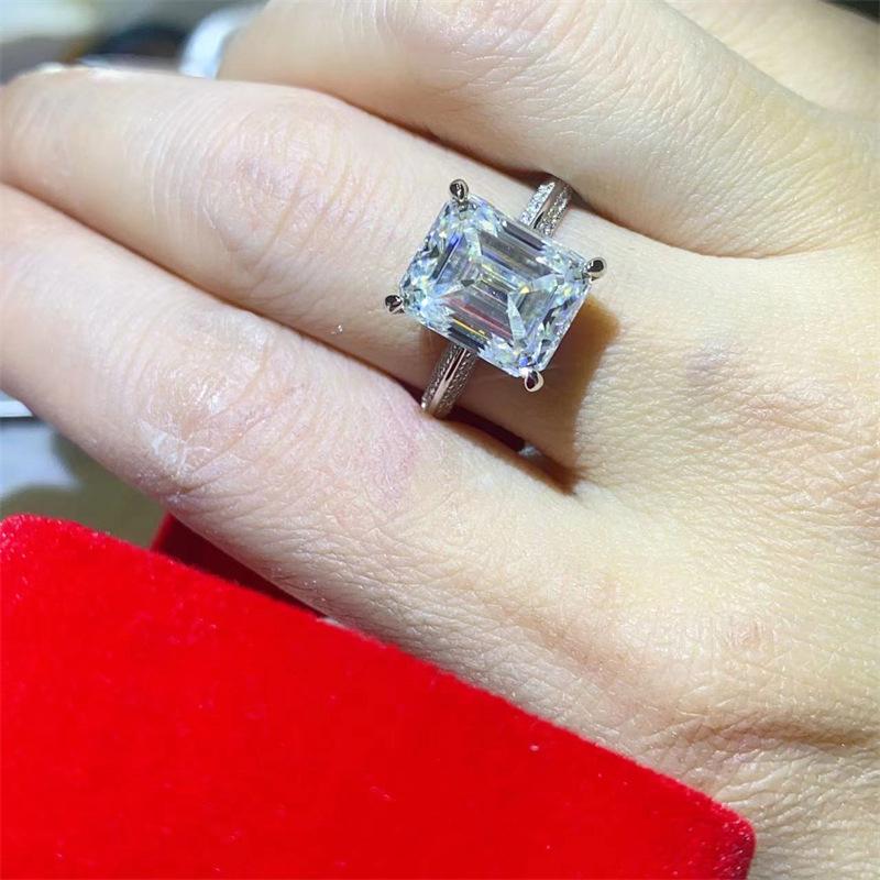 Emerald 5 Carat Moissanite & Diamond Ring In AU750, D Color, Passes Diamond Tester