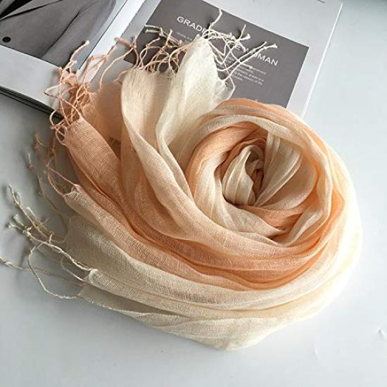 Linen Summer Linen Natural Gradation Color Changing [Dolly Para] Women's Scarf, Stole, Coolness, (Orange)