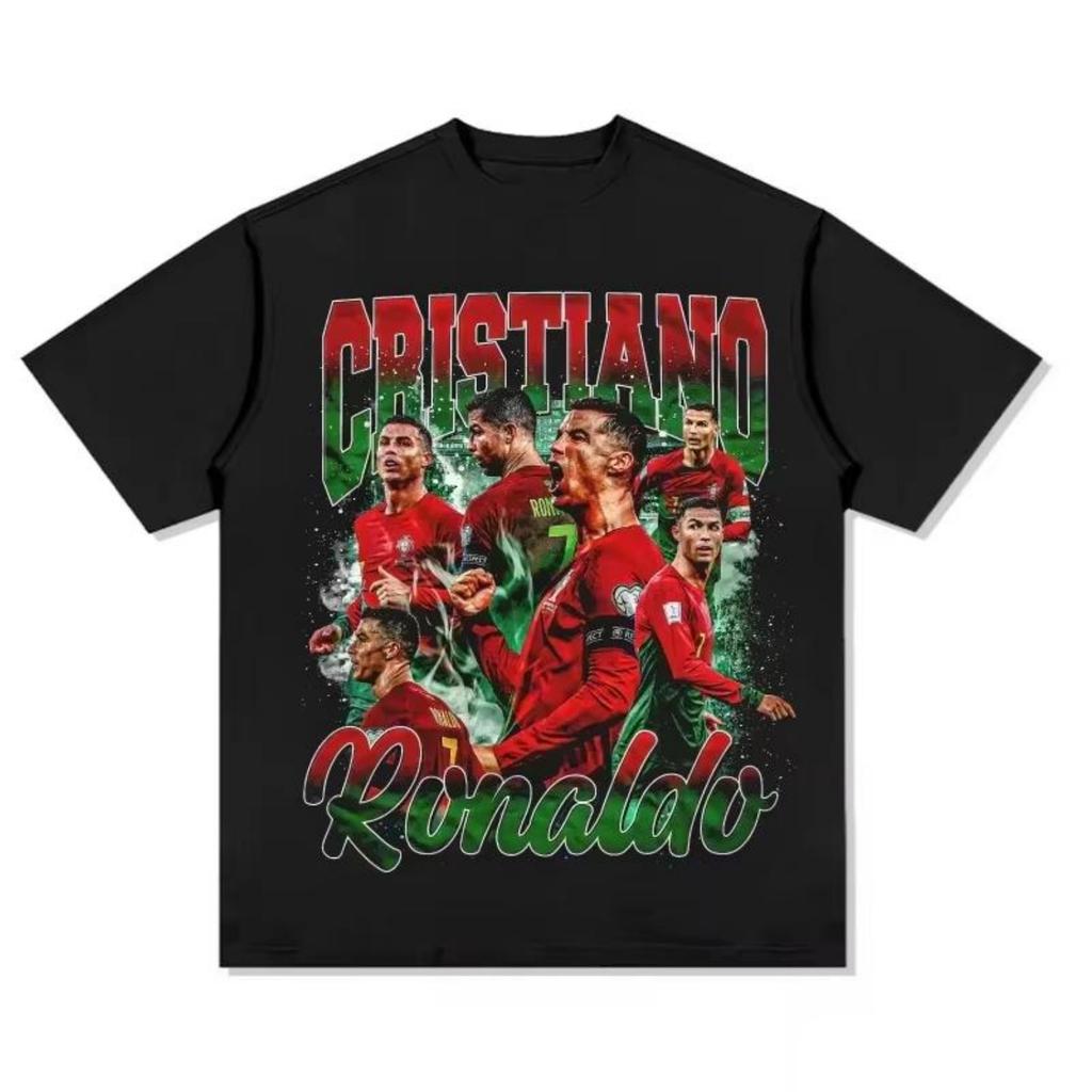 2025 Vintage Portugal C Ronaldo Printed Cotton Tees Summer Sports Football Fan T-shirt Kids and Man Crew-neck Short-sleeved Top