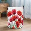 1 Large Round Poppy Flower Laundry Basket - Foldable Modern Hamper with Sturdy Handles, Durable Storage Bin, Suitable for Rooms, Dorms - Space-Saving 