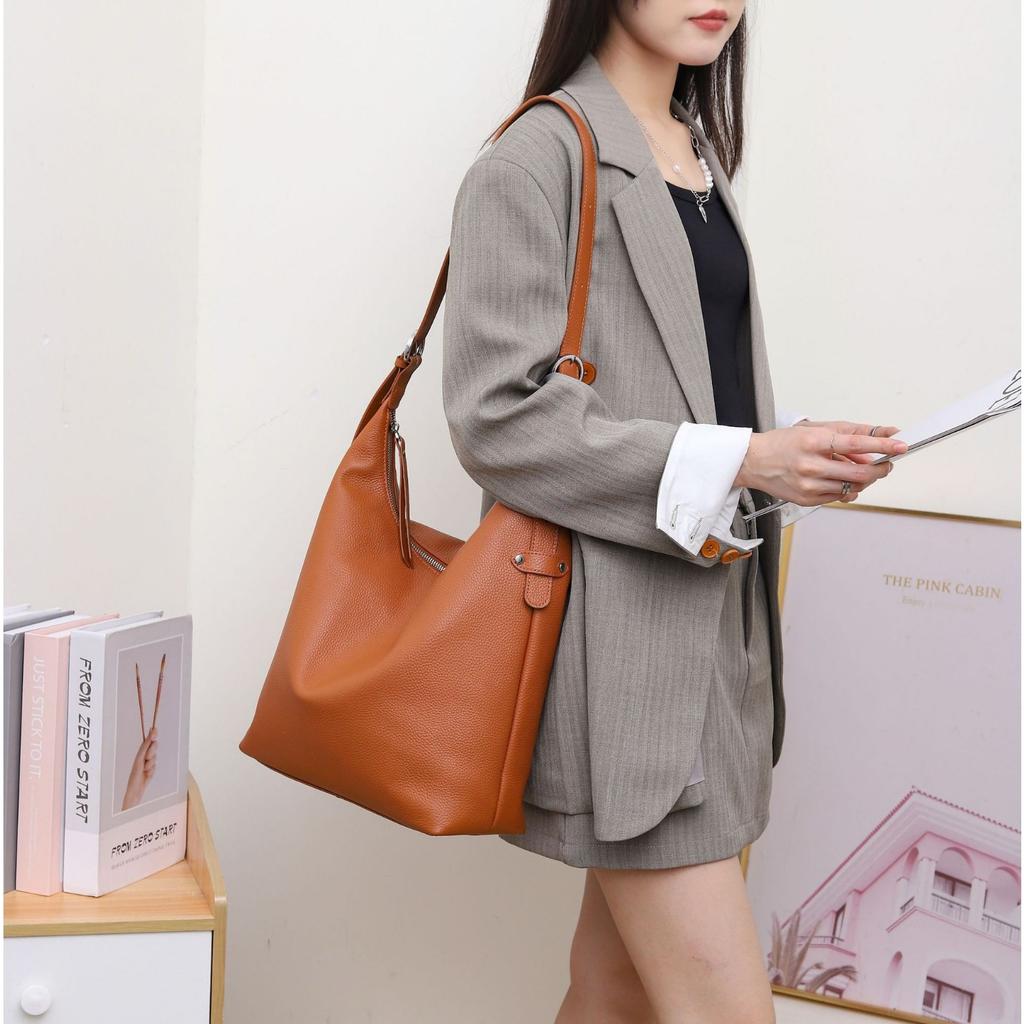 Cowhide Large Bag, Soft Leather Shopping Bag, Popular Fashion Shoulder Messenger, Practical Soft Leather Handbag