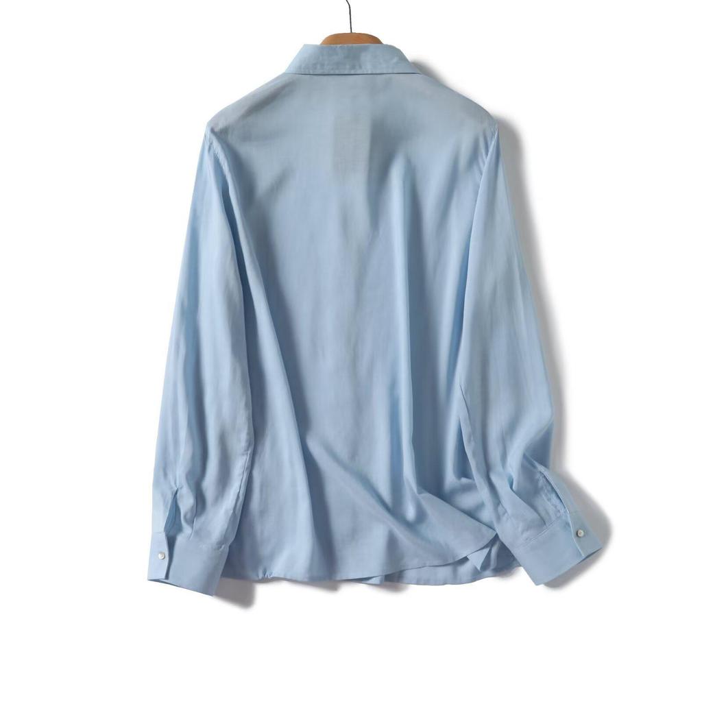 2025 Spring Women's Versatile Solid Color Single-Breasted Lapel Long-Sleeve Casual Commuter Shirt