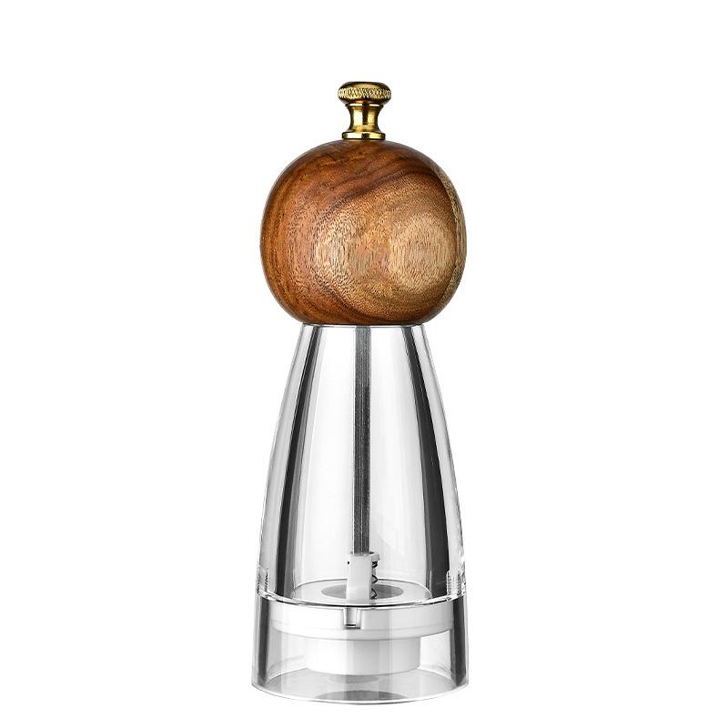 1pcs Manual Round Head Pepper Sea Salt Grinder Acrylic Acacia Wood Grinder Ceramic Core Kitchen Tools