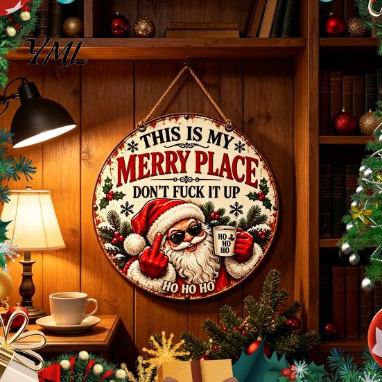 DIY Holiday Gift Accessories Santa Christmas Metal Hanging Sign, This Is My Merry Place Xmas Wall Party Fireplace Decor Plaque, Ornament for