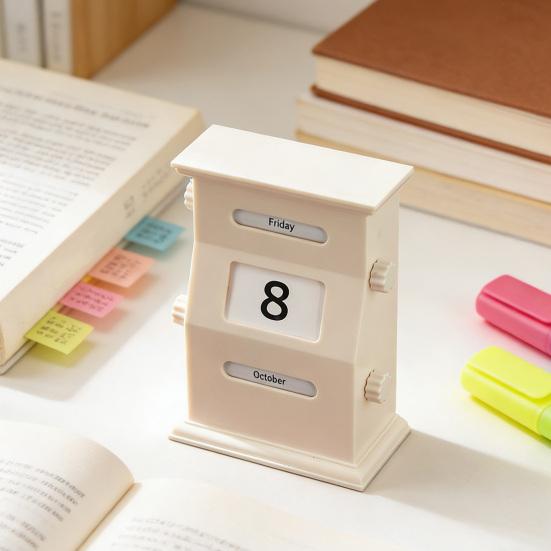 Perpetual Calendar Retro Style Desktop Calendar with Rotating Display Easy Manual Date Month Day Setting Calendar