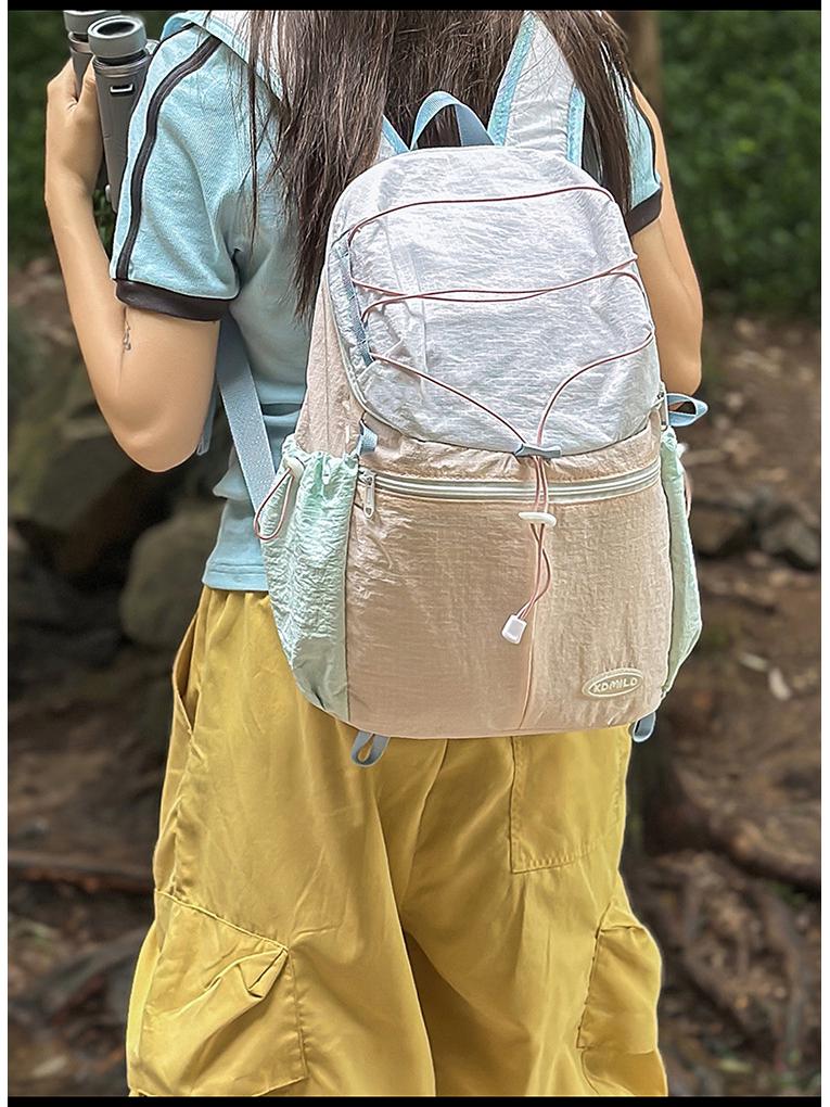 Color Block Outdoor Backpack Lightweight Retro Travel Bag for Hiking, Mountaineering, Picnic, and School - Women's Small Backpack