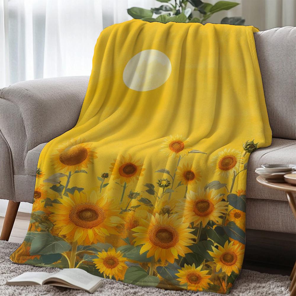 Sunflower Field Print Throw Blanket - Vintage Botanical Floral Motif Soft Lightweight Accent for Sofa Bed Travel Office Gift