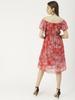 Moomaya Printed Off-Shoulder Poly Georgette Midi Dress Cinched Long Dress