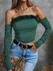 Vintage Mono Collar Strapless Long Sleeve Top Backless Tshirt Off-shoulder Women Y2K Clothes