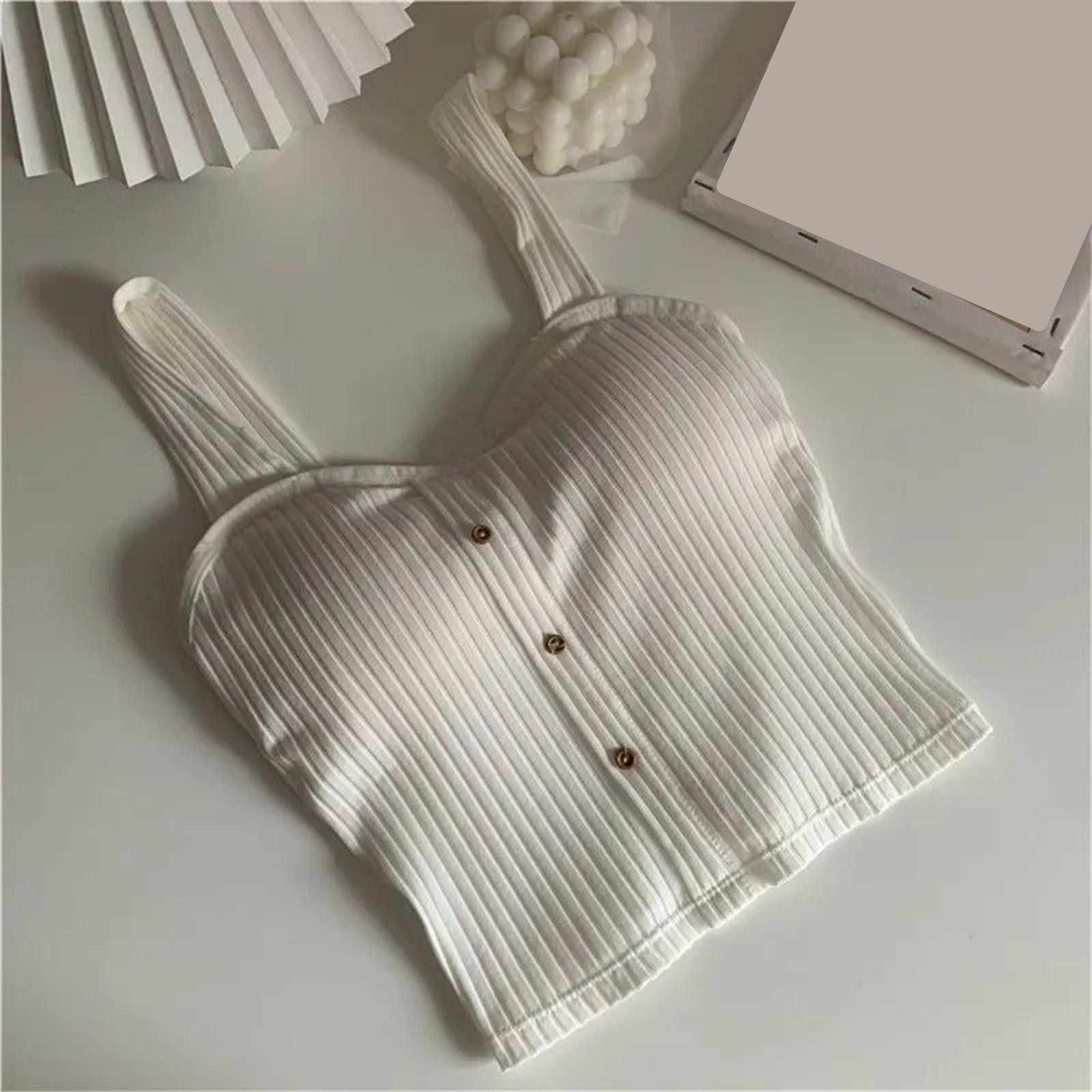 

Женский сексуальный жилет на пуговицах с открытой спиной, маленький на бретельках, летний тонкий дизайн с базой-подушкой для груди One Size белый