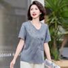 Yuzhaolin New Chinese Style Embroidered V-Neck Short Sleeve Blouse