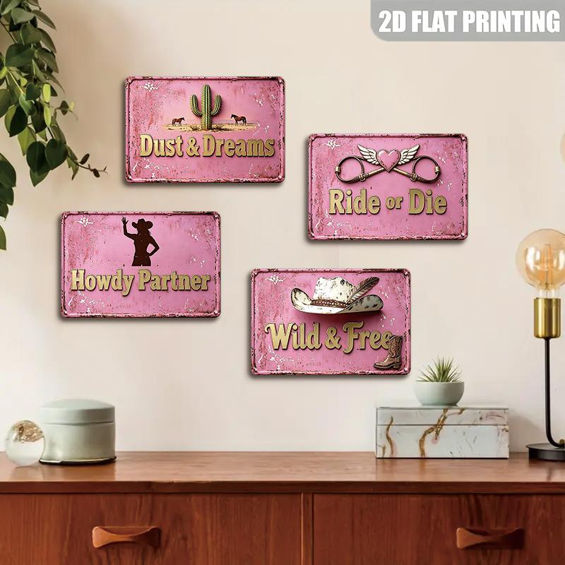 Vintage Pink Cowgirl Metal Sign Western Cactus Horse Wall Decor for Farmhouse Bedroom