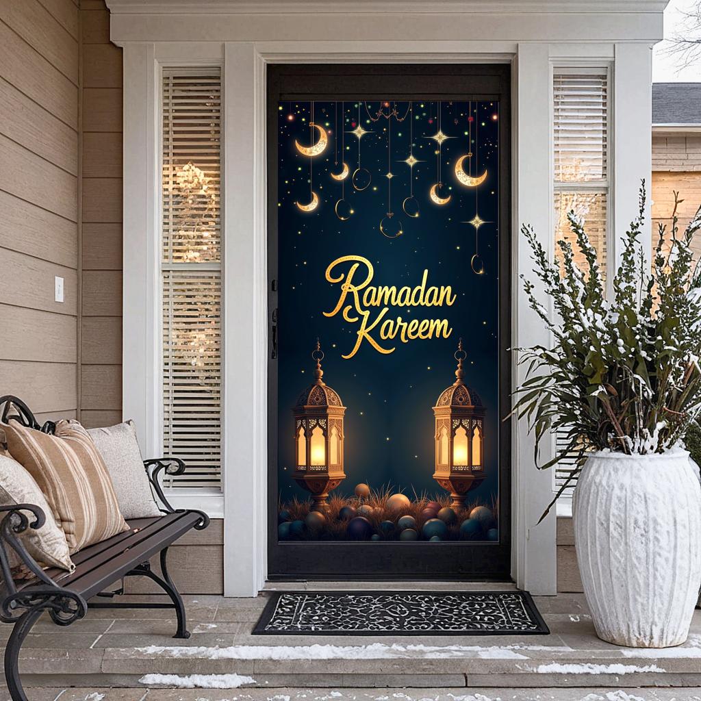 Ramadan Kareem Banner Mosque Lanterns Festive Welcome Backdrop Ramadan Mubarak Party Home Decor Photography Props Background