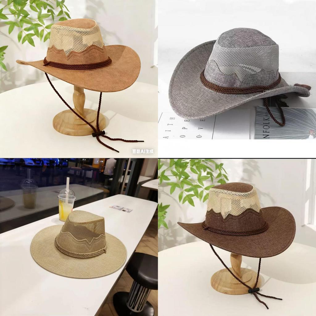 Cowboy Hat With Mesh Breathable Cotton Linen For Sun Sun Protection