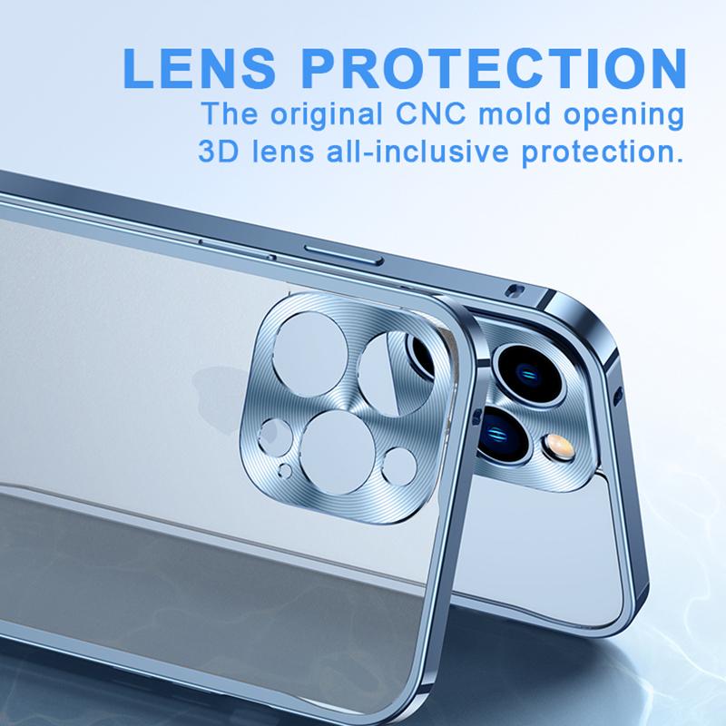 Coque de téléphone à cadre métallique Pour iPhone 17 11 12 13 14 15 16 Pro Max Alliage d'aluminium Protection Complète de l'Objectif Coque Arrière Métallique Plaqué Pour iPhone 13 mini