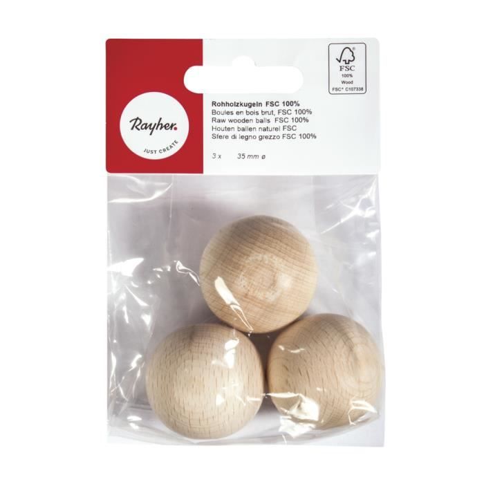 Boules en bois - FSC 100% - 35mm - 3 pièces - Beige - Objets décoratifs