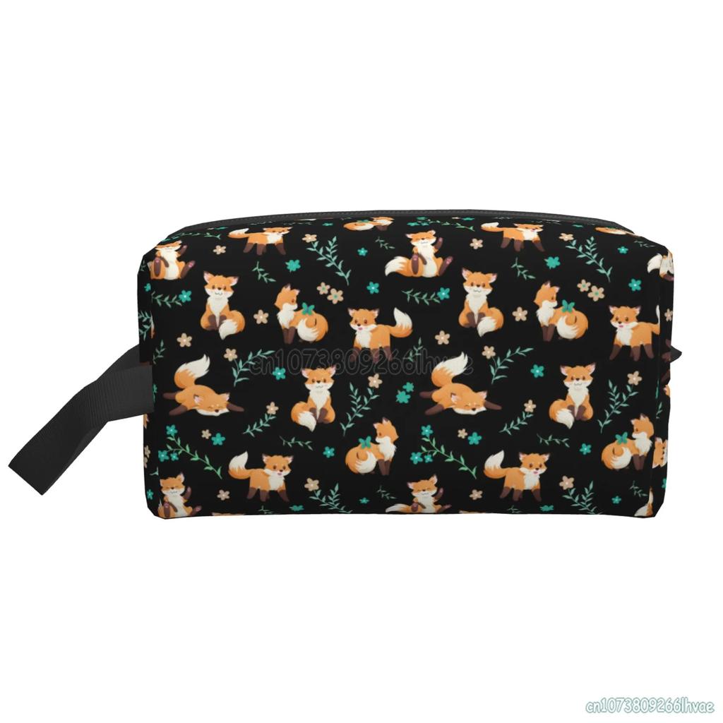 Red Cartoon Fox Kawaii Makeup Pouch Large Capacity Travel Cosmetic Bag for Women Girls Cute Toiletry Bags Portable Storage Bag