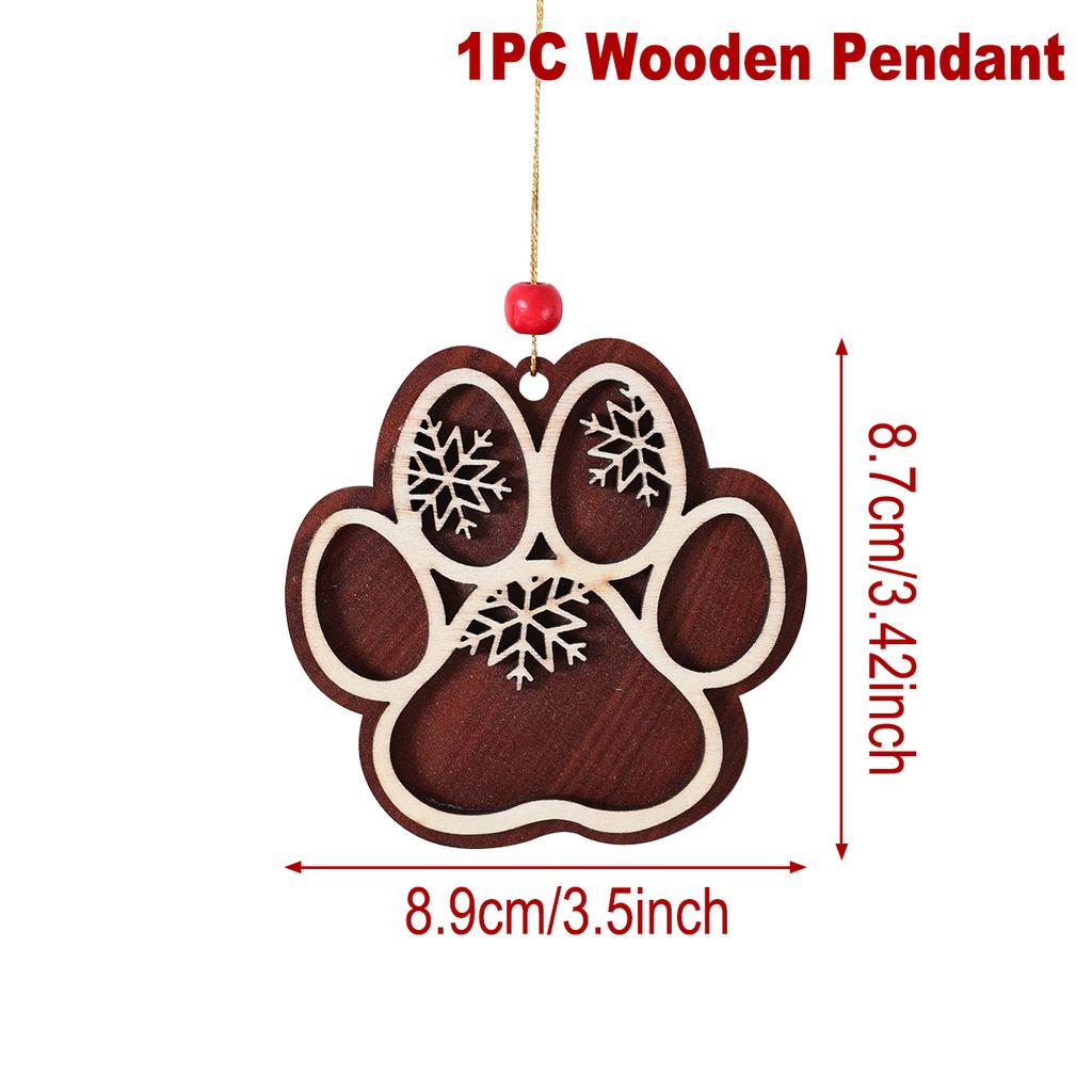 Christmas Dog Paw Double Layer Wooden Pendant Navidad Natal Noel Tree Pendant Merry Christmas Decor For Home 2025 New Year 2025