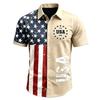 Men Short Sleeve Button Down Shirt with Lapel Collar Casual Fit USA Letter Print and Flag Pattern for Spring and Summer Season