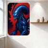 Blue Alien Horror Sci-Fi Metal Tin Sign Menacing Monster Wall Plaque for Home Bar Man Cave Club Cafe Decor