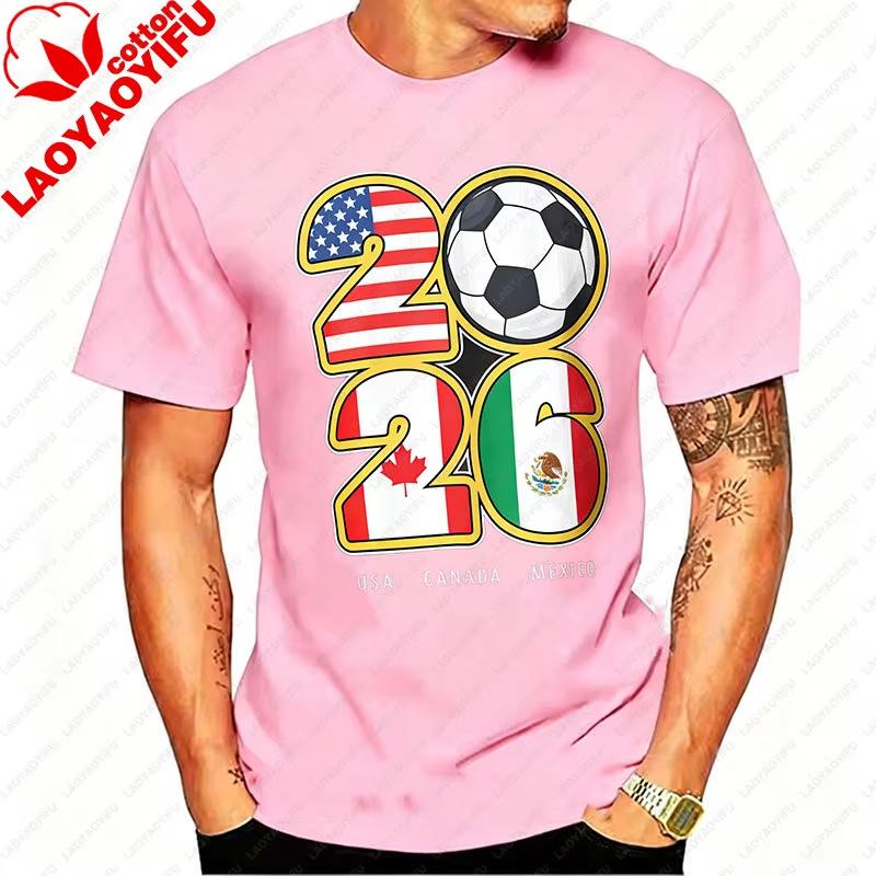 2026 USA Canada Mexico Soccer T-Shirt Cotton Shirt Tribal & Flag Graphic Tee, Ideal Gift for North Football Fans 2026 FIFA World Cup Shirt Streetwear