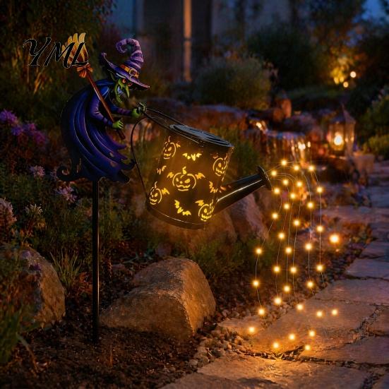 Unique Magic Cauldron Decor Solar Christmas Santa Yard Light, Witch Skull Projection Garden Stake Lamp with LED Flowing Water Lanterns & Waterfall