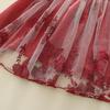 Korean Baby Girls' Butterfly Embroidery Flutter Sleeve Red Mesh Knit Dress