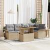 VidaXL 6-Piece Garden Dining Set with Cushions Beige Poly Rattan Acacia 3349335