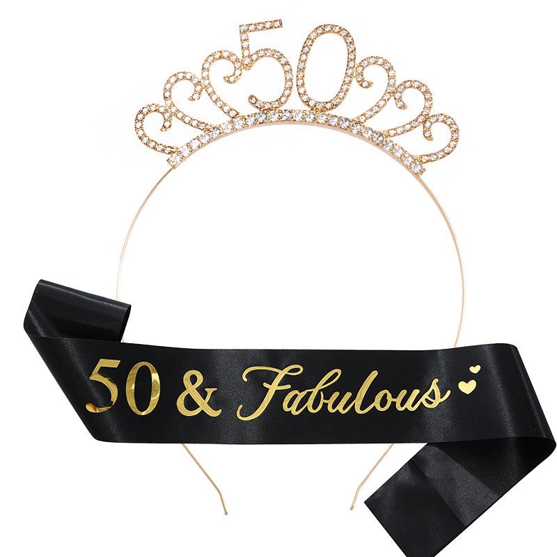 

Корона с цифрой на день рождения, повязка на голову и набор ленты для женщин: Возраст 18, 21, 30, 40, 50, 60, 70