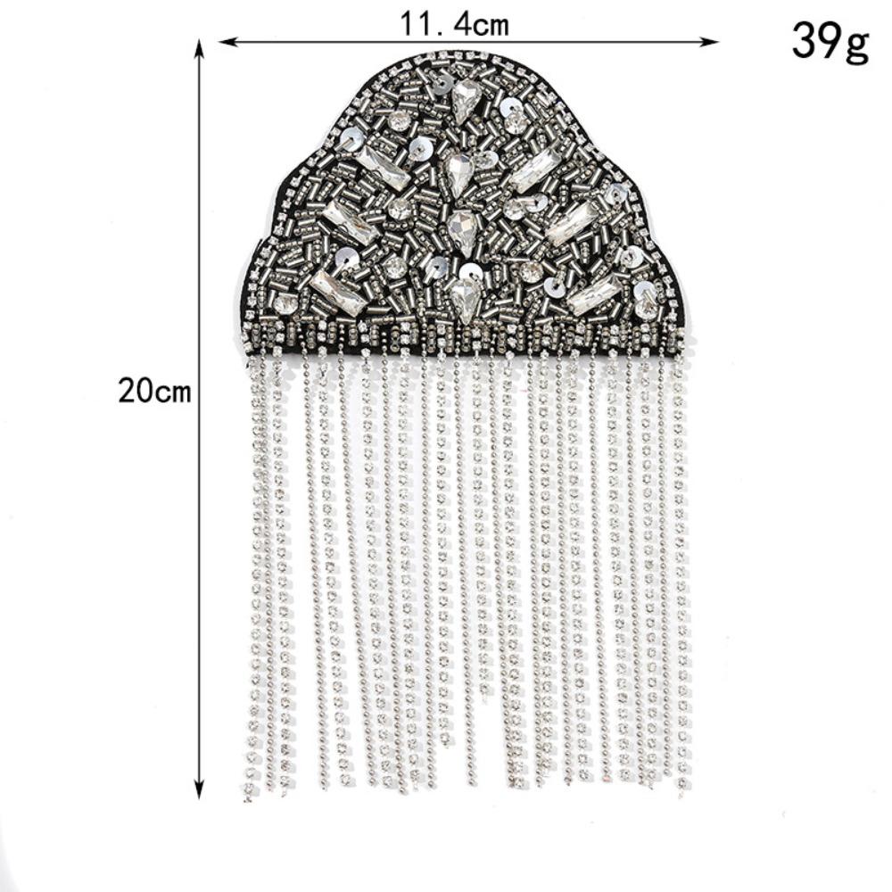 1PC Sparkling Rhinestone Shoulder Epaulette Badges Fringed Epaulet Decoration  For Evening Party Silver 3