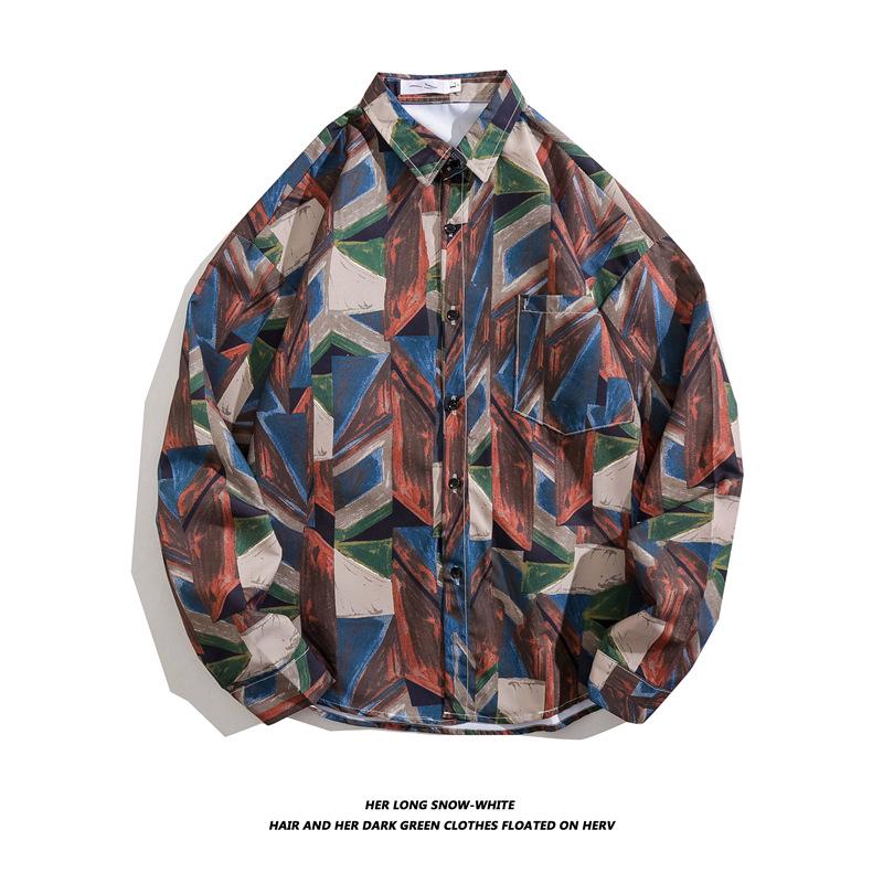 Men's Long-Sleeve Loose-Fit Shirt - Autumn/Summer Korean Style with Trendy Hong Kong Ins Print