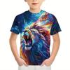 Boys Kids Clothes Print Fierce Lion Graphic T Shirts Summer Outdoor Crew Neck Short Sleeves Casual Outdoor Clothes for Children
