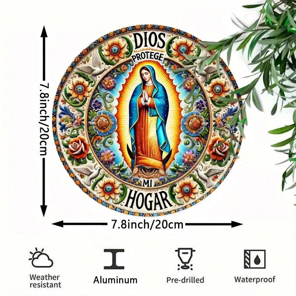 Vintage Spanish Tin Sign God Bless Our Home 7.8x7.8 Inch Metal Wall Art Door Decor разноцветный